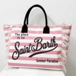 Borsa Saint Barth Vanity Righe Rosa Bianco