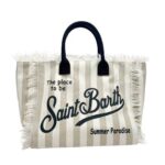 Borsa Saint Barth Vanity Righe Verticali Beige